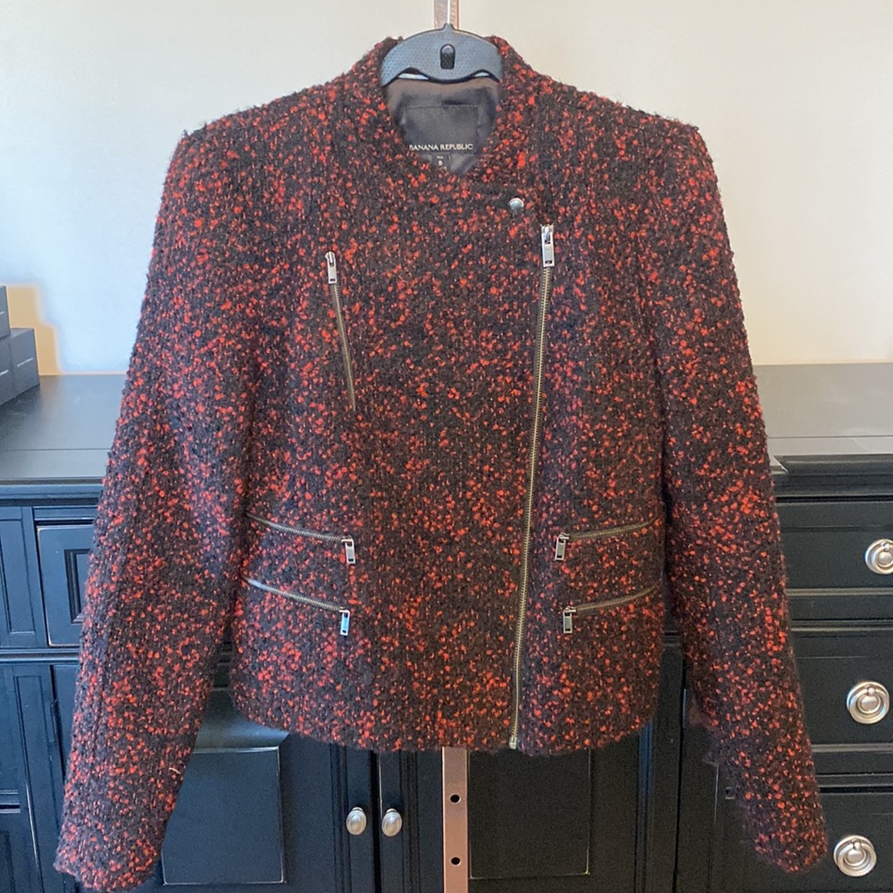 Banana Republic Moto Red and Black Tweed Jacket